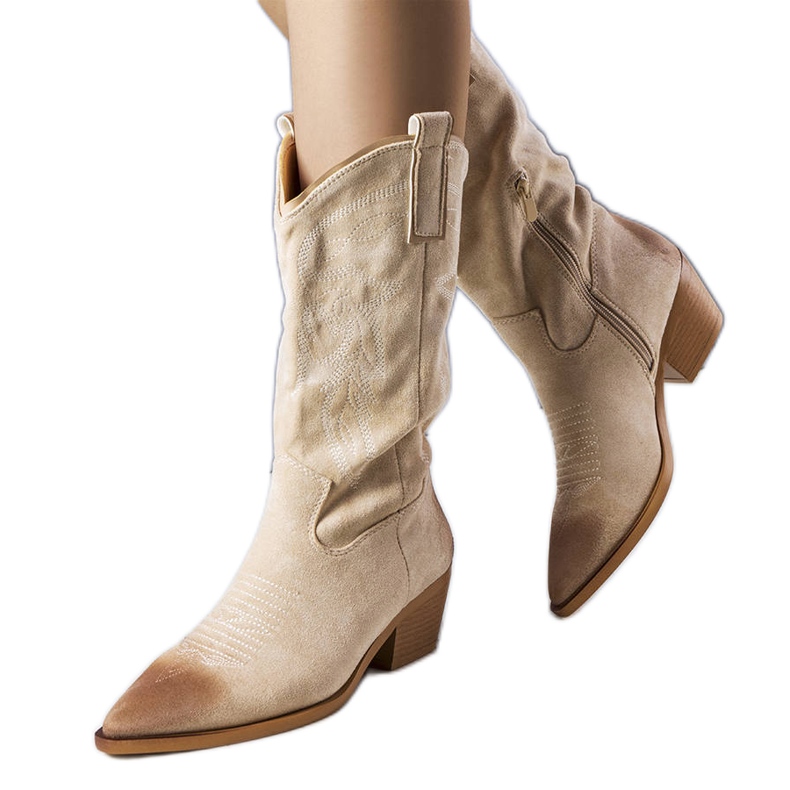 PA1 Bež kaubojske čizme od eko antilopa marke Routhier