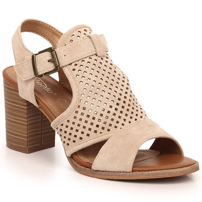 Sandale od brušene kože na stupu s otvorenim gornjim dijelom u bež boji eVento 3581