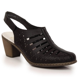 Kožne udobne ženske sandale na visoku petu Rieker 40959-00 crna