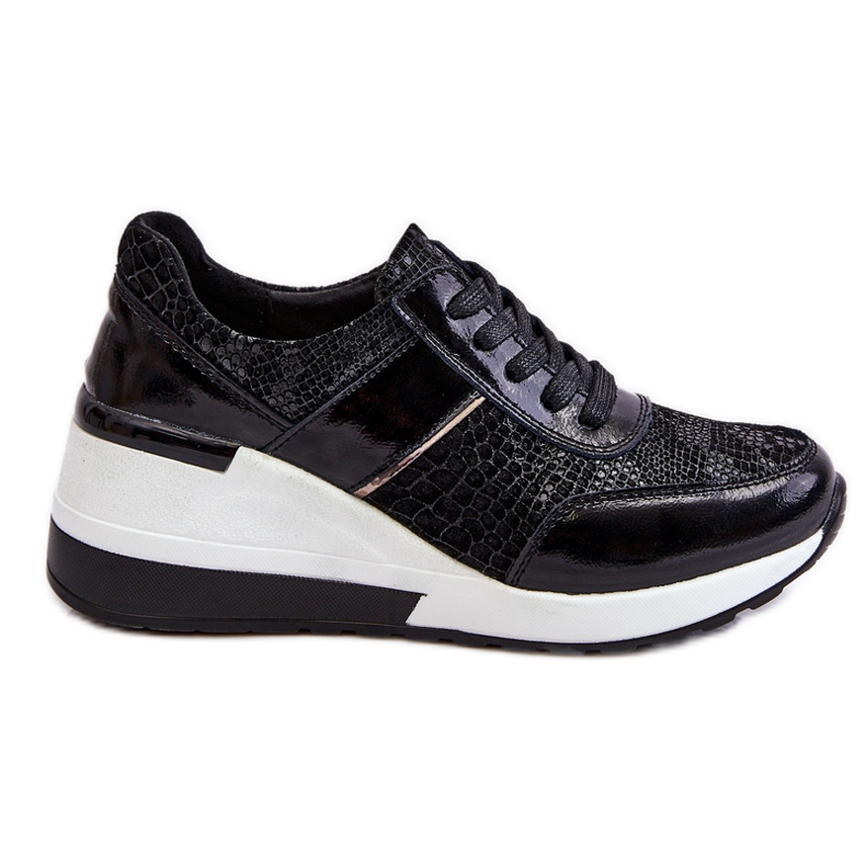 S.Barski Crosby ženske kožne tenisice na wedge crne crno