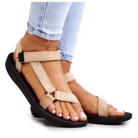 Bež ženske sportske sandale od brušene kože