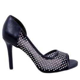 BM Glass Black štikle s otvorenim prstima crna