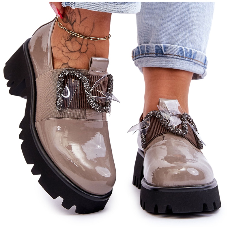 S.Barski Lakirane cipele s ornamentima Siva Keily