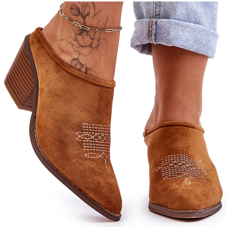 BM Ženske Camel kaubojske papuče Romina od brušene kože smeđa