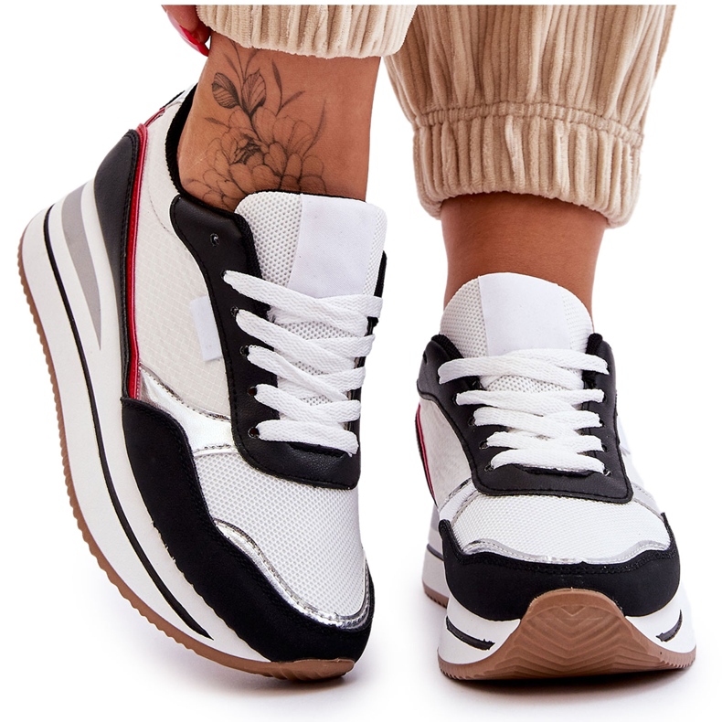 BM Ženske tenisice na wedge i platformu bijele i crne Allen bijela