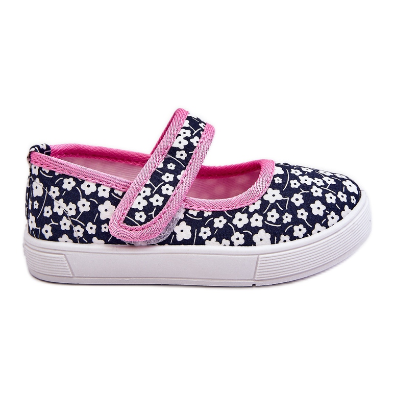 Dječje balerinke na čičak u tamnoplavom i ružičastom Selah printu ružičasta