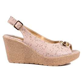 Bež ženske sandale na klin Shelovet od brušene kože