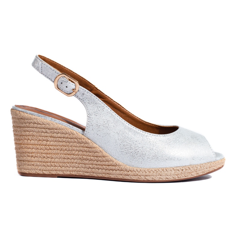 W. Potocki Elegantne srebrne sandale na klin Potocki srebro