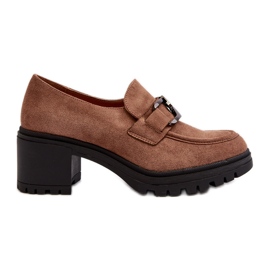 Vinceza Debele visoke potpetice od brušene kože smeđe Finley smeđa