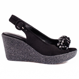 Ženske Shelovet sandale na klin od brušene kože crne boje crna