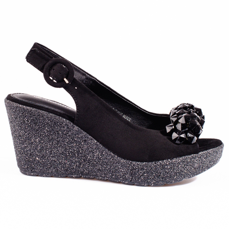 Ženske Shelovet sandale na klin od brušene kože crne boje crno