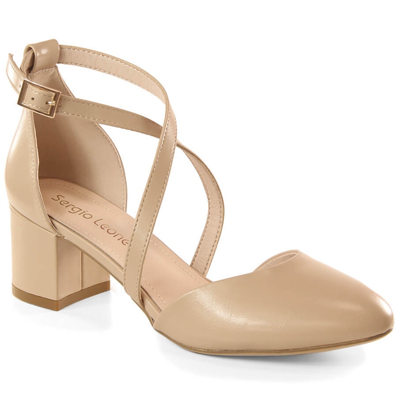 Svečane ženske sandale za kavu na petu Sergio Leone SK824 bež