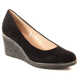 Ženske crne cipele na klin od brušene kože Potocki SZ12024 crno