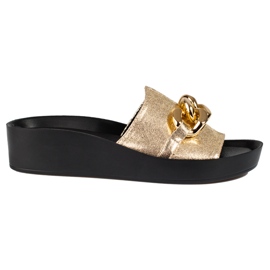 Udobne zlatne ženske papuče Shelovet s lančićem zlatni