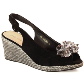 Sandale na klin od brušene kože s kristalima Potocki W WOL137A crna