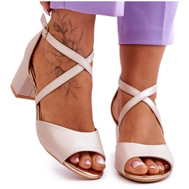 Vinceza Ženske kožne sandale na nisku petu Golden Quinn zlatni