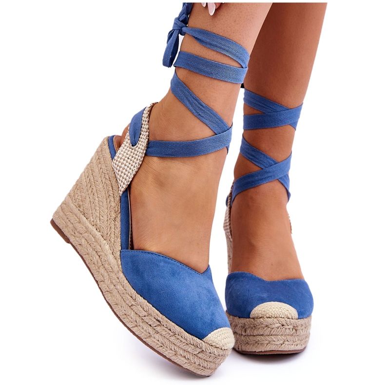 Vezane sandale na visokoj platformi Plavi Lendy plava