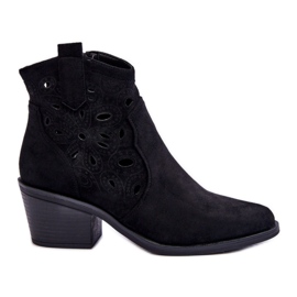 S.Barski Ženske ažurne kaubojske čizme od brušene kože, crni Daxon crna