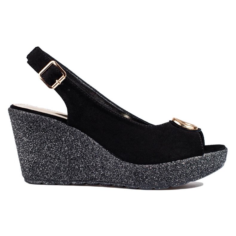 Ženske Shelovet crne sandale na klin od brušene kože crno