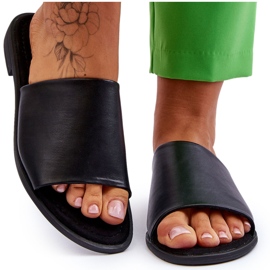 Ženske kožne glatke papuče crne boje crna