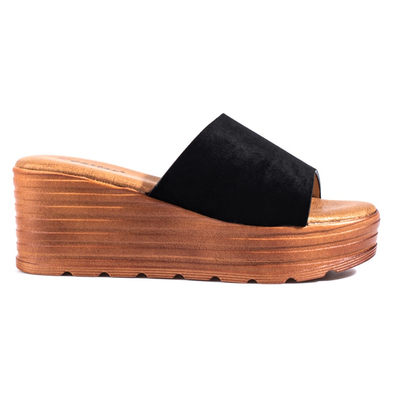 Ženske crne Shelovet papuče na klin od brušene kože crno