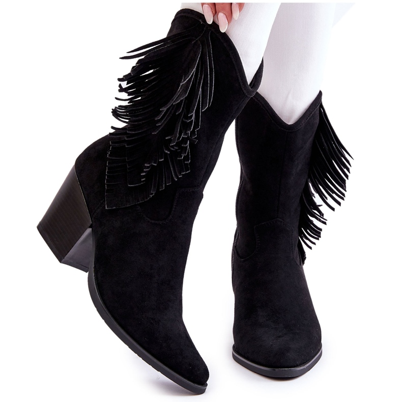 S.Barski Ženske niske kaubojske čizme od brušene kože crne Elyse crno