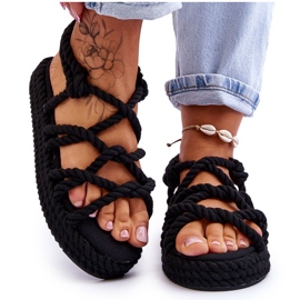 FG2 Ženske modne pletene sandale crne Tiffanie crna