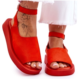 FG2 Udobne ženske sandale s platformom tamnonarančaste boje rubina narančasta