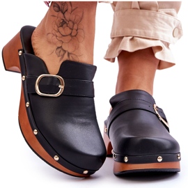 FI1 Ženske kožne papuče Klompe crne Fanett crna