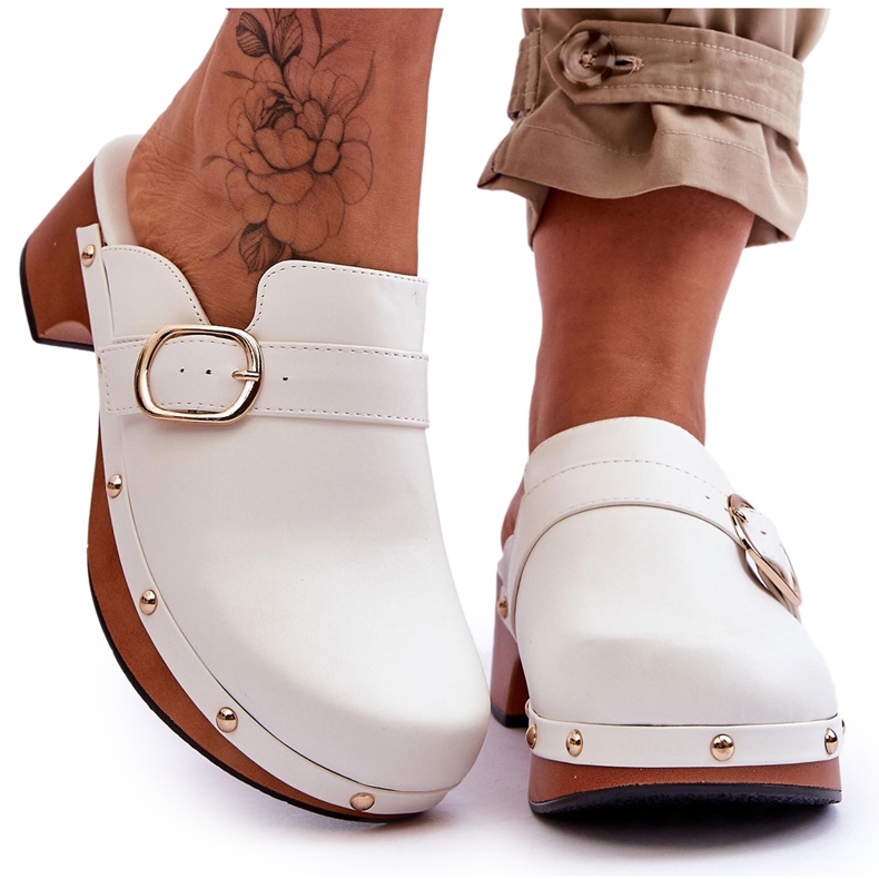 FI1 Ženske kožne papuče Klompe Bijele Fanett bijela