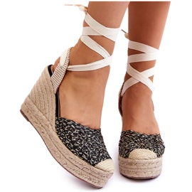 Ženske sandale na čipku s vezicama crne Josephine crna