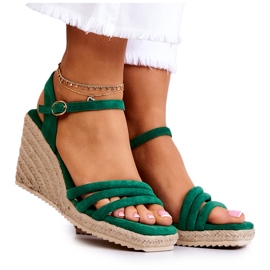 FJ1 Suede zelene sandale na klin Louisiana zelena