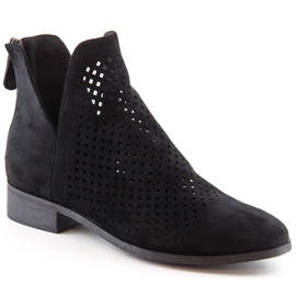 Ženske ažurne crne čizme od brušene kože Potocki SZ12107 crna