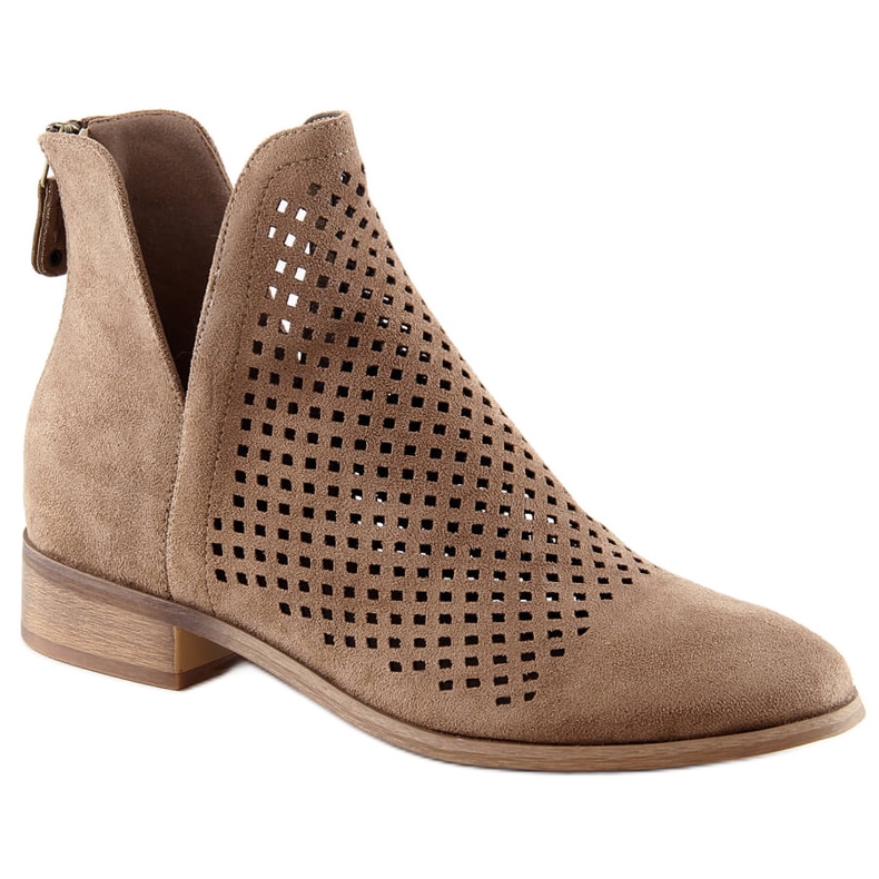 Ženske ažurne čizme od brušene kože Potocki SZ12107 bež