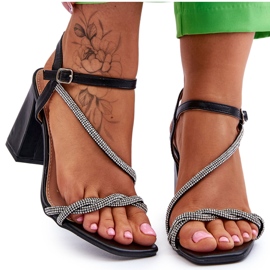 Kožne sandale s visokim potpeticama od kubičnog cirkonija crne boje Carlotta crna