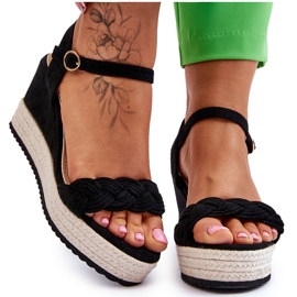 Klasične sandale na klin od brušene kože crne Denisse crna