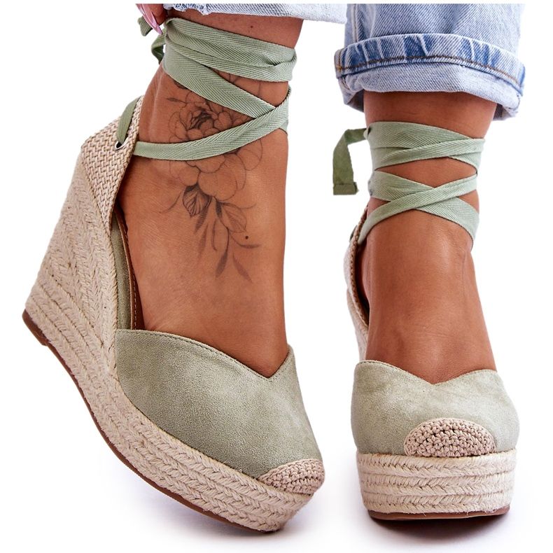 Ženske sandale na klin na vezanje Bethany Green zelena