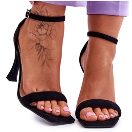 Ženske sandale na petu od brušene kože, crne boje crna