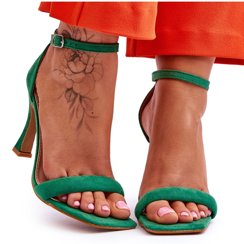 Ženske zelene Rousses sandale na visoku petu od brušene kože zelena