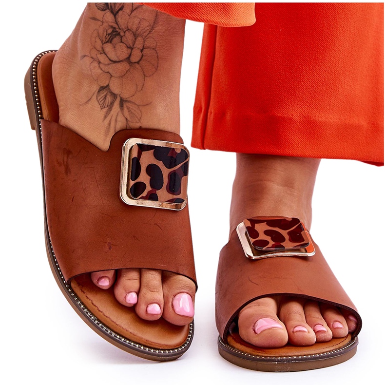 FJ1 Ženske papuče s ukrasnim elementom Camel Leonia smeđa