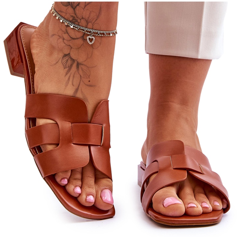 FJ1 Klasične ženske Camel Fendy kožne papuče smeđa