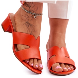 FJ1 Klasične narančaste kožne papuče s niskom petom Miley narančasta