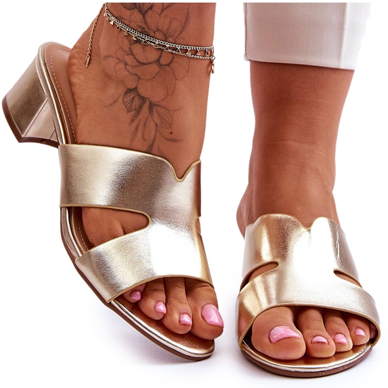 FJ1 Klasične kožne sandale na nisku petu Zlatne Miley zlatna