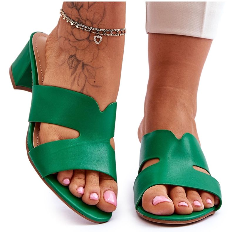 FJ1 Klasične kožne sandale na nisku petu Miley Green zelena