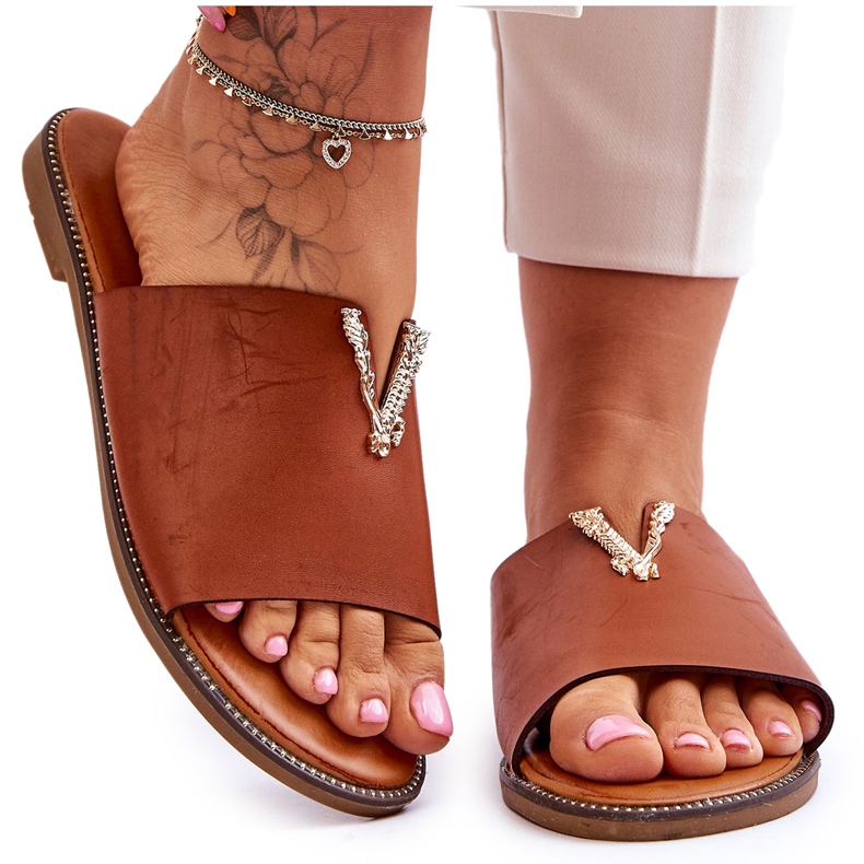 FJ1 Ženske klasične Camel Bertha ukrašene papuče smeđa