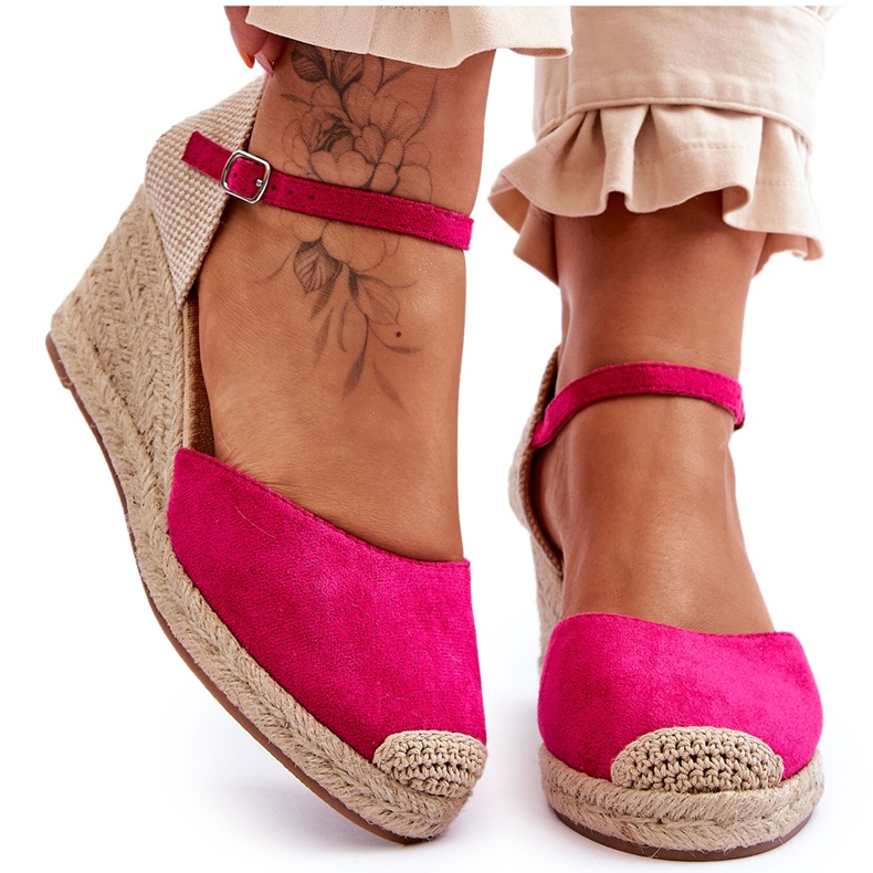 Fuchsia Cammer Suede Espadrile Sandale na klin ružičasta