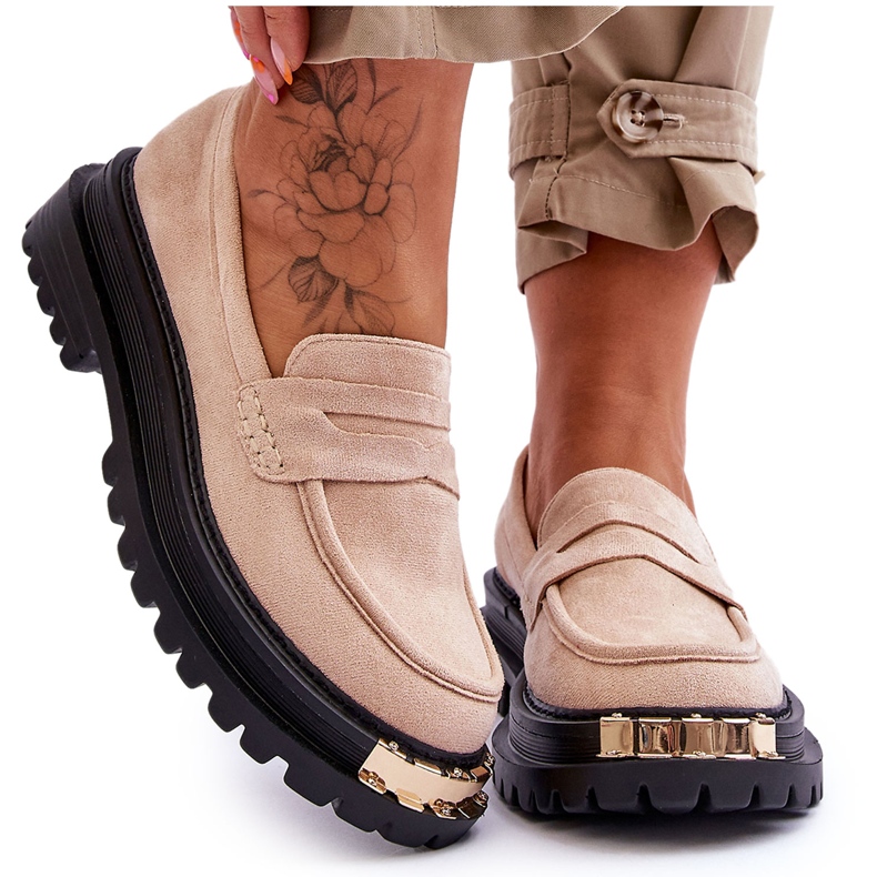 Klasične natikače od brušene kože s bež Monaro ukrasima