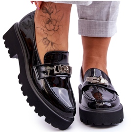 FJ1 Lakirane mokasine s Black Glory ukrasom na platformi crna