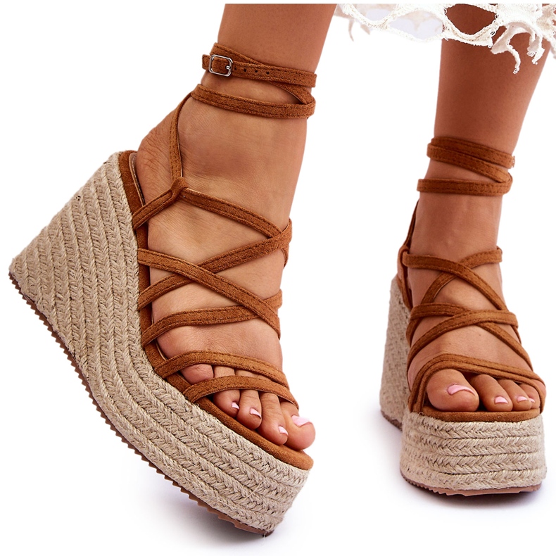 Smeđe kožne sandale na klin Margaritt smeđa