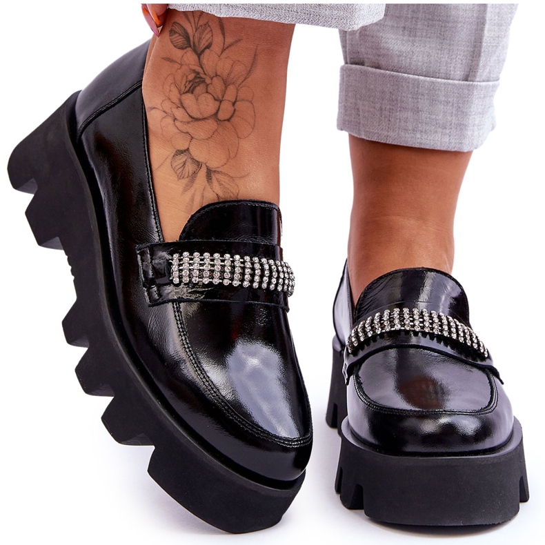 Moderne mokasine na platformu s ukrasom Laura Messi 2600 crne crno